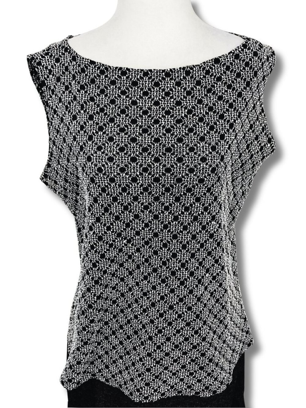 NICOLA Vintage geometric stitching black lace sleeveless shirt Y2K MEDIUM LARGE - Picture 3 of 16